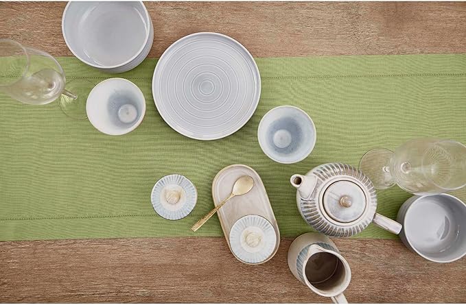 Solino Home Linen Moss Green Hemstitch Table Runner 36 Inches - 100% Pure Linen Small Table Runner 14 x 36 Inch Ideal for Dresser and Coffee Tables - Classic Hemstitch - Fall, Halloween, Thanksgiving