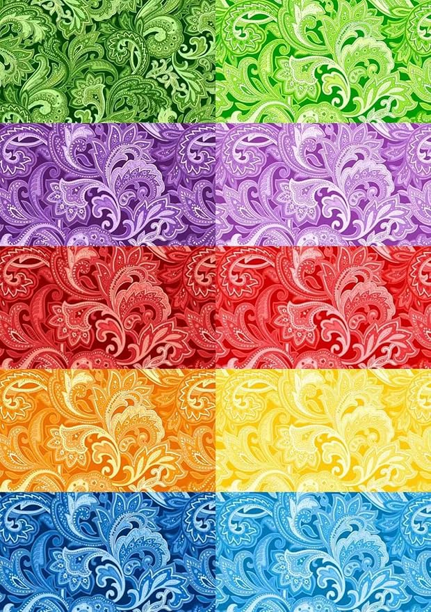 12"x 12" 50 PCS 100% Cotton Floral Fabric Squares Bundles Quilting Supplies for Sewing DIY & Quilt Beginners— Paisley