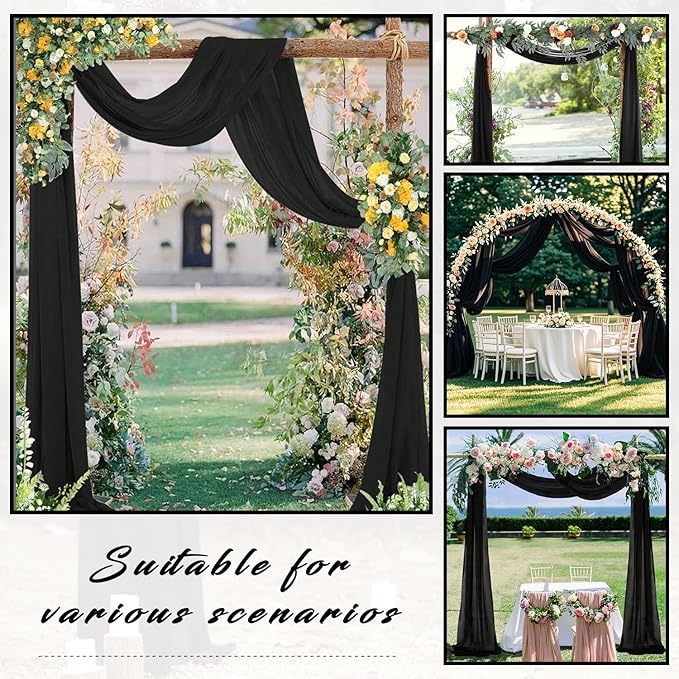 20Ft Length x 28" Width 2 Panels Wedding Arch Draping Fabric Black Arch Drapes Chiffon Fabric Sheer Curtains Backdrop for Party Decor Wedding Bridal Ceremony Ceiling Stage Reception Decorations