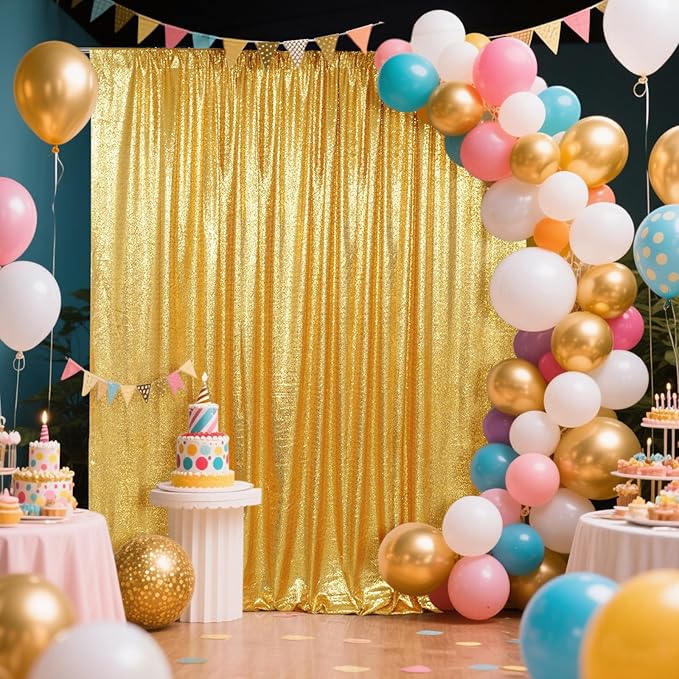 SquarePie Sequin Backdrop Curtain Not See Through Background for Wedding Party 20FT x 10FT Gold