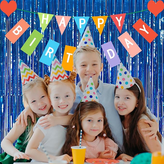 2 Pack Blue Party Decorations Ocean Party Decor Supplies Blue Party Streamers Birthday Decorations Tinsel Foil Fringe Curtains Photo Booth Props Celebration Decorations