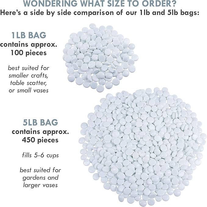 Galashield Flat Glass Marbles for Vases White Glass Gems Beads Pebbles Vase Filler (5 LBS, Approx. 540 PCS)