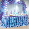 Partisky Mermaid Tulle Tutu Ruffle Curly Willow Table Skirt for Rectangle Table 17ft, Mermaid Themed Party Table Cloth for Girls Birthday Party or Baby Shower
