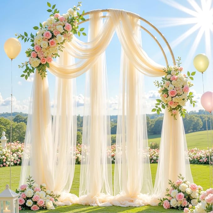 Wedding Arch Draping Fabric Backdrop 1 Panel 60" x 26Ft Champagne Drapes Curtains for Wedding Reception Sheer Tulle Backdrop Curtain for Ceremony Birthday Party Baby Shower Arbor Ceiling Decorations