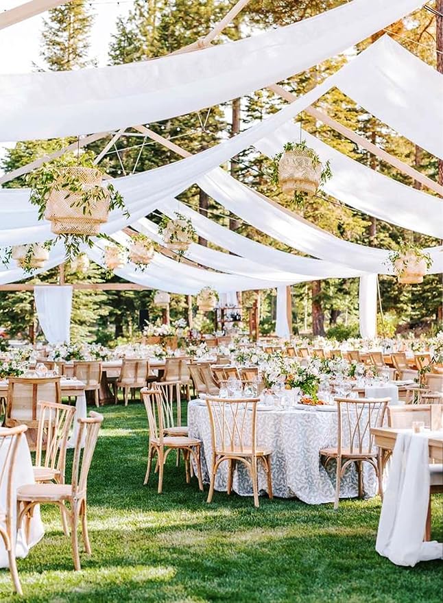 4 Panels White Wedding Ceiling Drapes 5ftx40ft Ceiling Drapes Chiffon Fabric Arch Draping Sheer Curtains Soft Drapery Draping Wedding Ceiling Decorations for Party Ceremony Stage Swag
