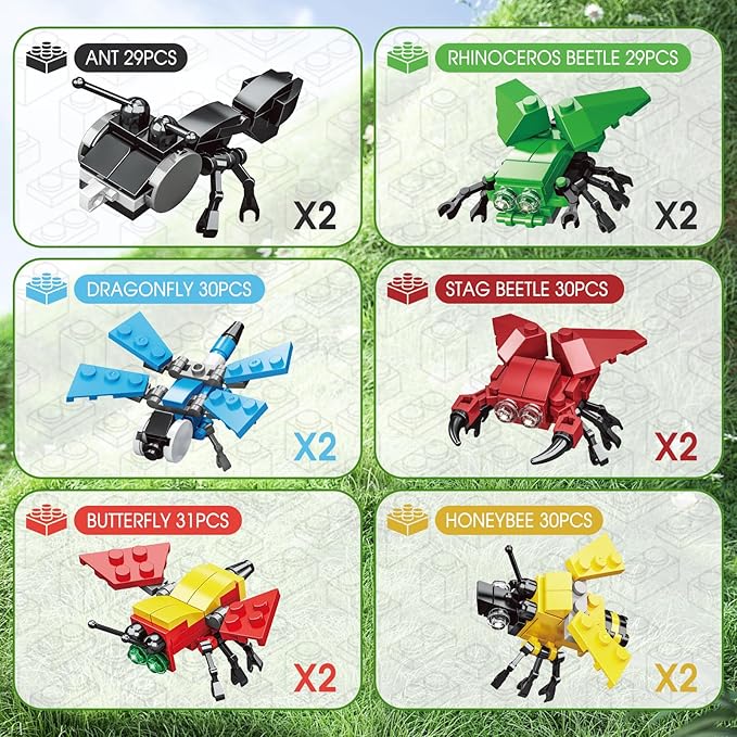 Mini Building Block Sets, 12PCS Insects Building Blocks, 6 in 1 STEM Toys Eggs Building Sets, Party Favors for Kids Goodie Bags Prizes/Birthday Gifts