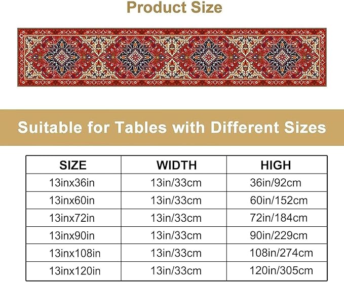 Boho Old French Table Runner, Vintage Red Beige Retro Flower Rustic Country Style Floral Print Pattern for Home Kitchen Table Decor Dining Coffee Room Garden Party Decor 13x36in