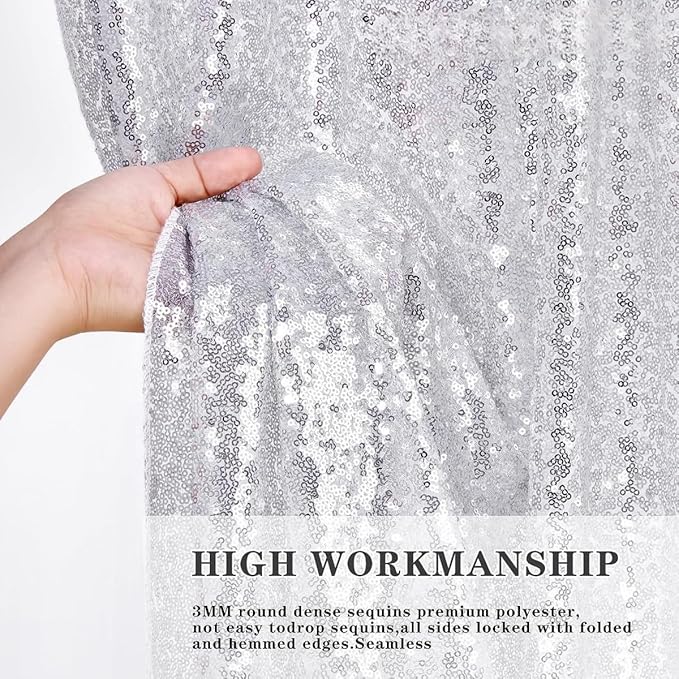 Silver Backdrop Curtains for Birthday - Glitter Party Photography Background 10ft x 10ft Wedding Christmas Home Decorations