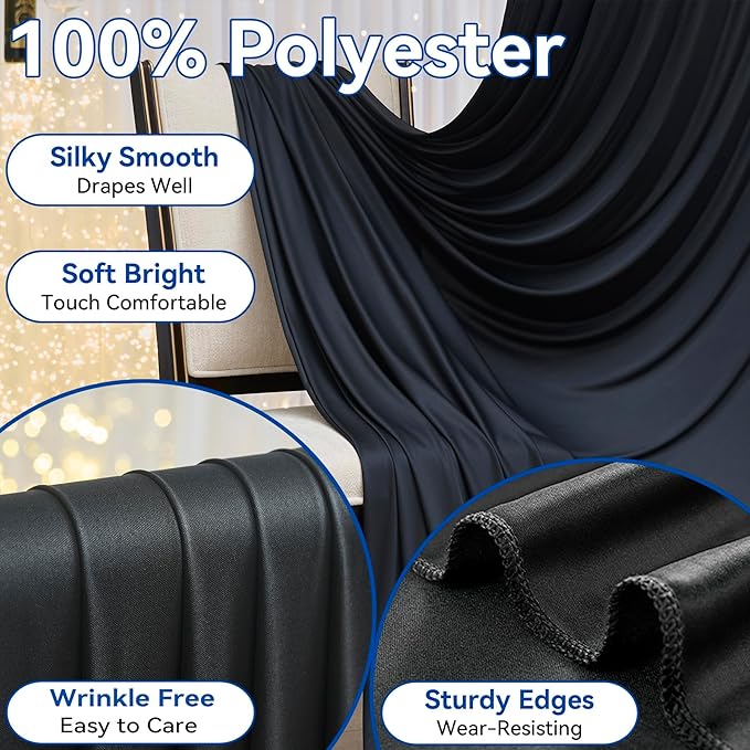 50x12ft Wrinkle Free Black Backdrop Curtain for Wedding Parties,10 Panels 5×12 ft Long Soft Silky Polyester Fabric Backdrop Drapes Black Photo Back Drop Curtains for Party Photography Background Cloth