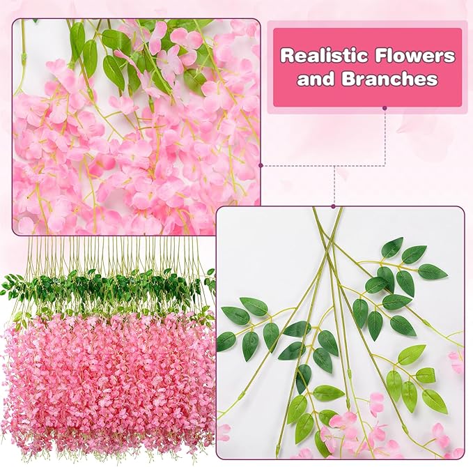 Wisteria Hanging Flowers,Fake Hanging Flowers,Wisteria artificiales Garland for Home Wedding Arch Floral Party Garden Ceremony Outdoor Decor,3.6 feet Long(108,Pink)