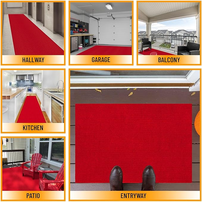 Ottomanson 2'7" x 5' Mud Mat Area Rug Scraper Carpet - Non-Slip, Dirt Trapping for Indoor & Outdoor Use - Ideal for Entryway, Garage, Kitchen, Patio & High-Traffic Areas, Red