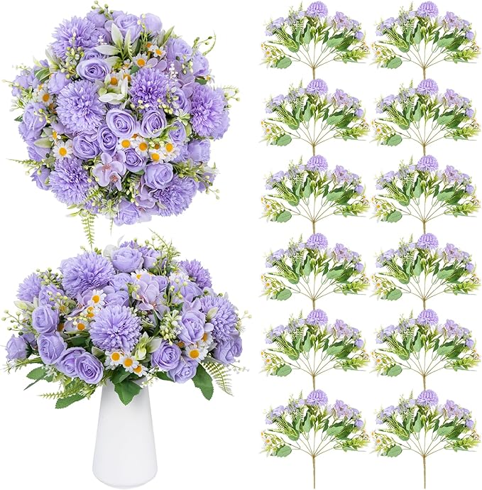 12 Packs Peonies Artificial Flowers,Silk Artificial Peonies Flowers Fake Peony Faux Floral Arrangements Bouquet for Centerpiece Table Wedding Party Home Decor Purple