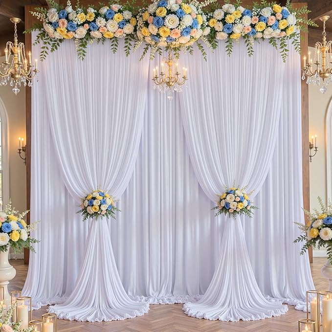 40×12ft White Wrinkle Free Backdrop Curtain, Soft Silky Easy to Drape Wedding Drapes for Backdrop, 8 Panels 12 ft Long Backdrop Curtains for Parties Birthday Baby Shower Photo Photography Background