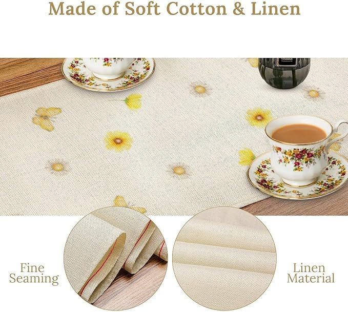 Flower Table Runner, Colorful Watercolor Pink Flower Plants Nature Butterfly Table Runner for Kitchen Dinner Living Room Home Party, 13x90 Inch