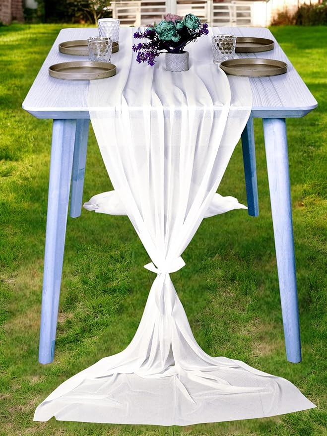 MDS 5 Pack 10ft Chiffon Table Runner 29 x 120 Inches Sheer Wedding Runner Romantic Rustic Table Runner for Wedding Decorations, Birthday Parties, Bridal Shower Party Arch Decor - Ivory