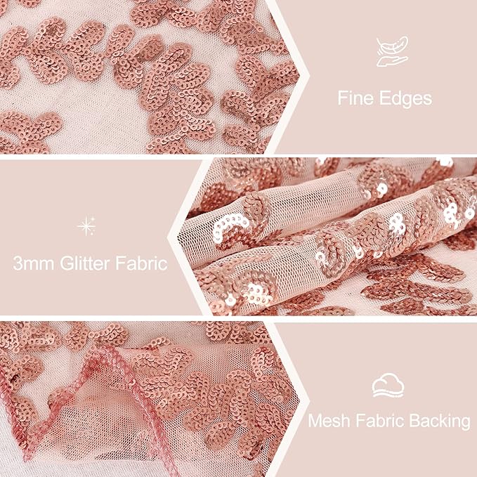 Wedding Sequin Table Runner Rose Gold Flower 10 Packs 12x108 Inch Glitter Table Runners for Banquet Table Decoration Sparkly Table Overlay
