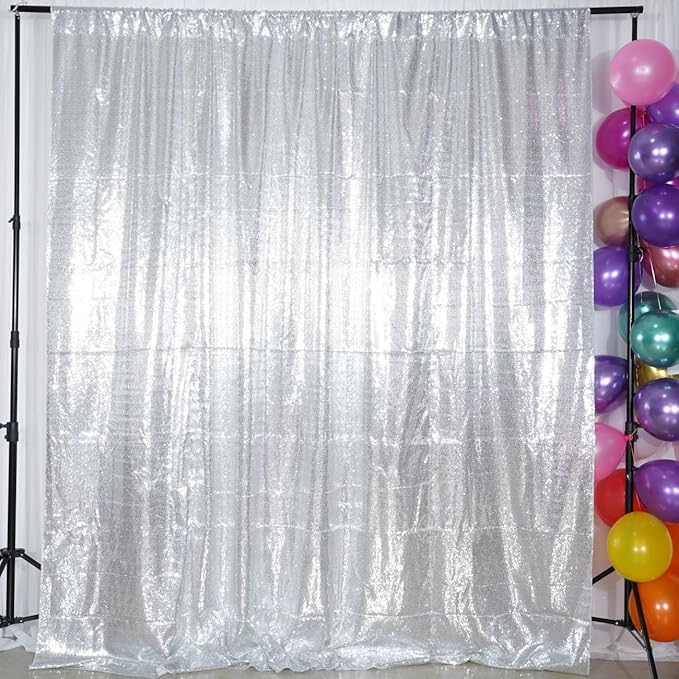 Poise3EHome 5Ft x 7Ft Silver Sequin Backdrop, Glitter Thick Satin Sequin Background Drapes, Sparkly Photography Curtain, Sequence Xmas Thanksgiving Backdrop for Wedding Party Holiday Festival Decor