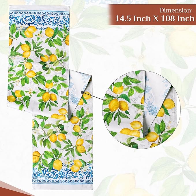 Maison d' Hermine Table Runner 100% Cotton Double Layer Table Runners 108 inches Long Decorative for Home Kitchen Dining Party Baby Shower Wedding Bridal Shower Spring Summer (Cedrat, 14.50" x 108")