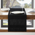 ZeeMart Linen Textured Border Table Runner, 14 x 48 Inch Black, Farmhouse Style Black Table Runners 48 Inches Long, Easy Care Everyday Polyester Table Runner