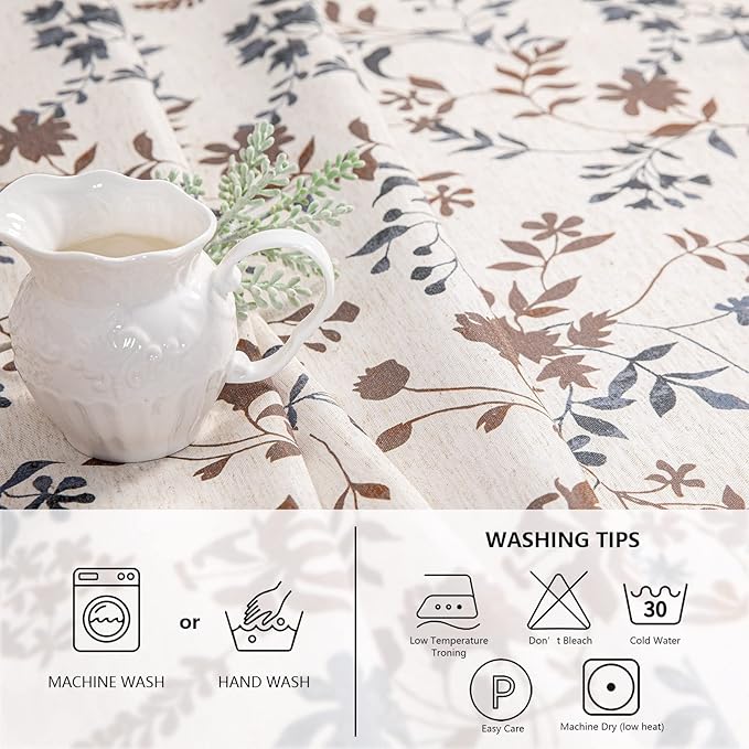 MYSKY HOME Rustic Tablecloth Classic Brown Leaves Printed Linen Fabric Table Cover Waterproof Fabric Tablecloth Farmhouse Decoration 60x120 Inches Rectangle/Oblong for Kitchen Dining and Outdoor Use