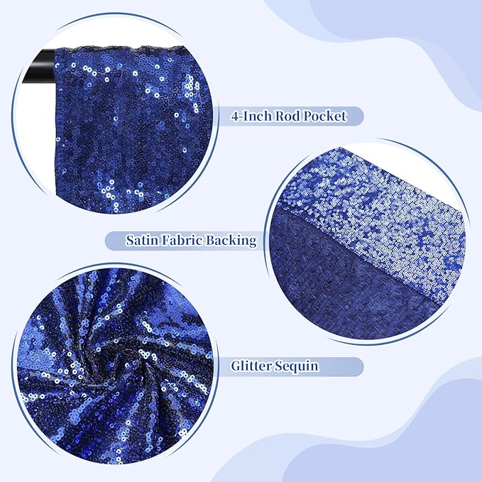 SquarePie Sequin Backdrop Curtain Less See Through Background for Wedding Party 5FT x 7FT Navy Blue