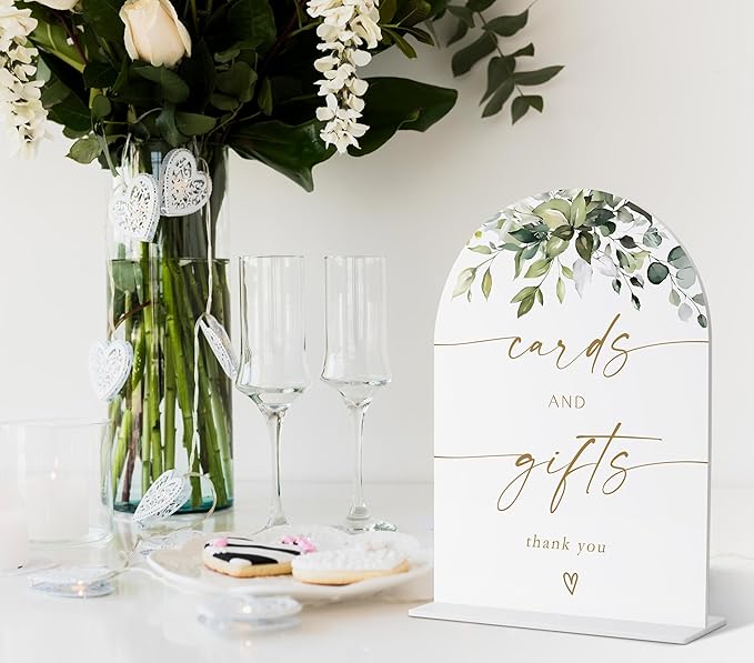 Cards and Gifts Sign, Gift Table Sign, Greenery Gold Bridal Shower Decorations, Wedding Signs for Ceremony and Reception, Engagement Decor, Wedding Table Acrylic Decor, Bachelorette Party Favors - 30
