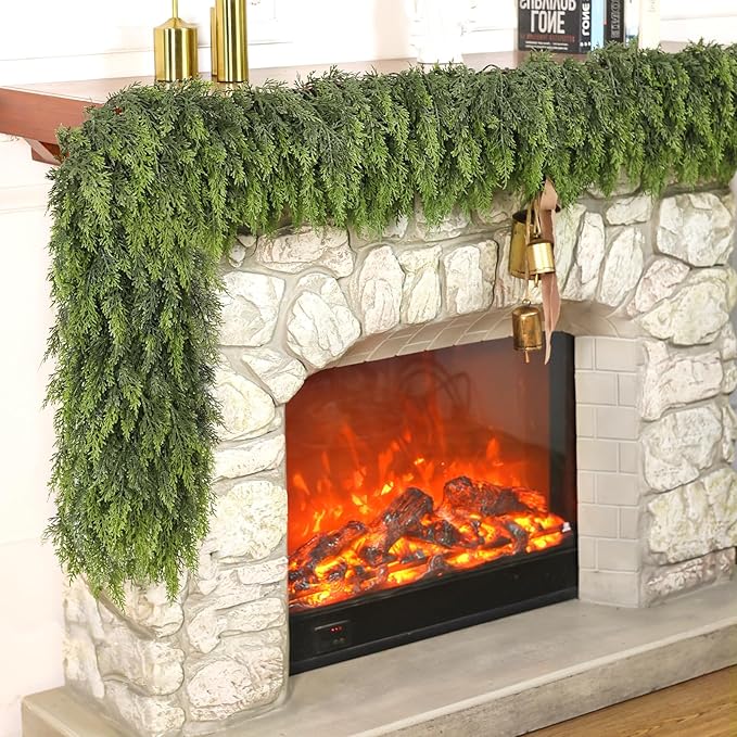 Real Touch Cedar Garland - Artificial Christmas Garlands Faux Green Cedar Fake Pine Needles Garland for Fireplace,Table, Stairs, Mantle, Window,Indoor Outdoor,Home,Holiday Decor(1 PCS,5 FT)