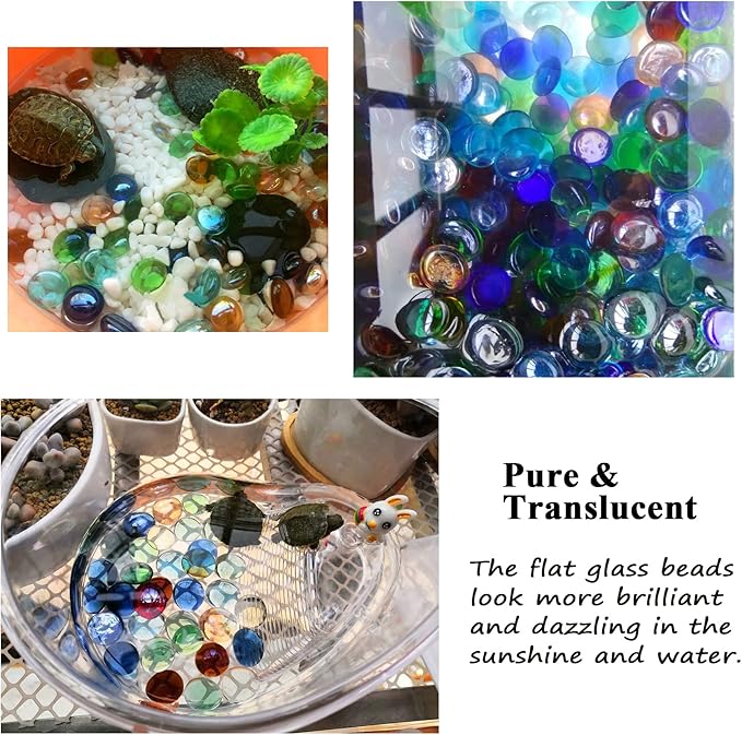 KINGOU Flat Glass Gems/Marbles/Stones/Beads for Vase Filler, Table Scatter, Games - 1 Lbs (17-19mm, Approx. 3/4")-Green Luster
