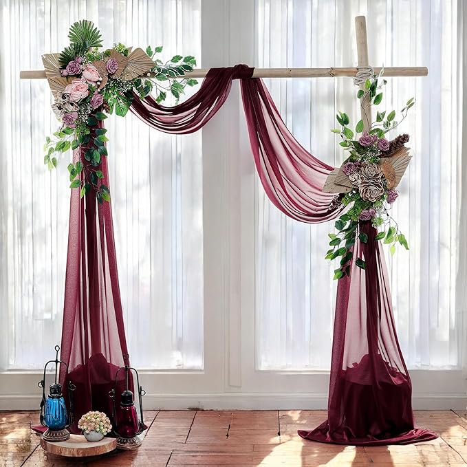 MDS Halloween Chiffon Draping Fabric - 2 Panel, 30" Wide x 75ft Long - Sheer Spooky Arbor & Canopy Drapery for Haunted House Backdrops, Party Ceilings, DIY Costumes & Themed Events - Burgundy