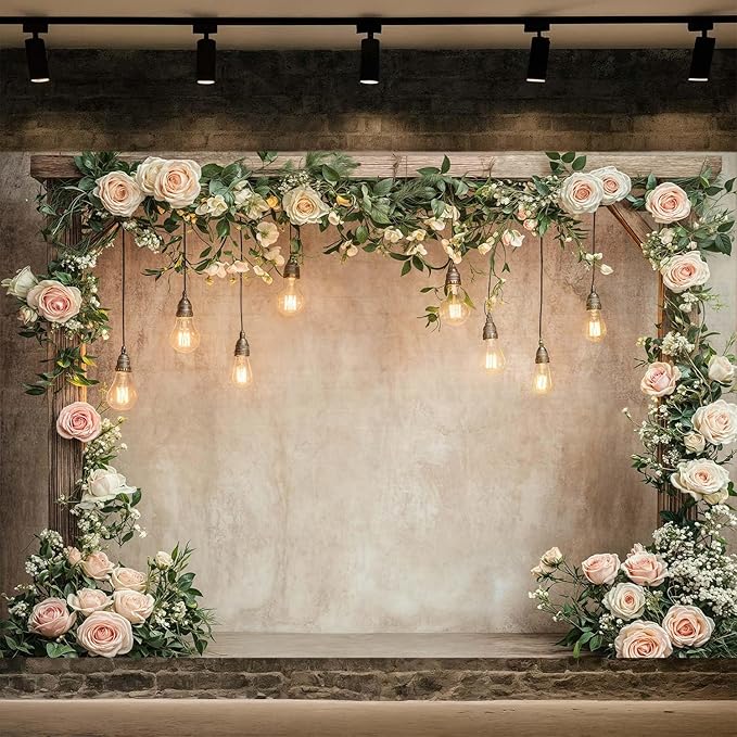 7x5ft Country Wedding Photography Backdrop Floral Rustic Roses Farmhouse Wooden Door Backdrop Pink Flower Birthday Baby Shower Wedding Bridal Party Banner Photo Booth Props Anniversary Background