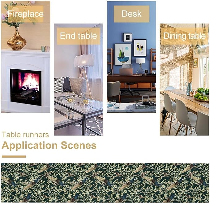 Peacock Table Runner,Retro Floral Plants Peacock Table Runner for Home Kitchen Dining Party Indoor Outdoor Decoration 13x108 Inch