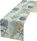 Nautical Coastal Table Runner，Ocean Themed Starfish Coral Conch Beach Kitchen Dinning Table Decoration for Indoor Outdoor Home Party Decor 13x70 Inch