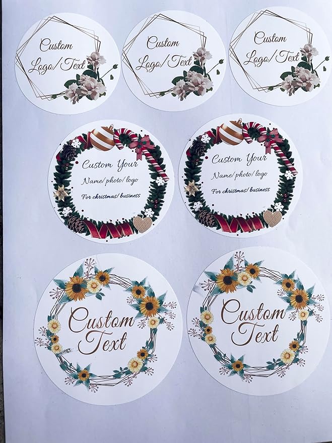 Custom Stickers for Weddings, Birthdays & Businesses - Personalized Labels with Your Logo - Waterproof, Fade and Heat Resistant - Pack of 100-1000 (Wreath V, 2 Inch)