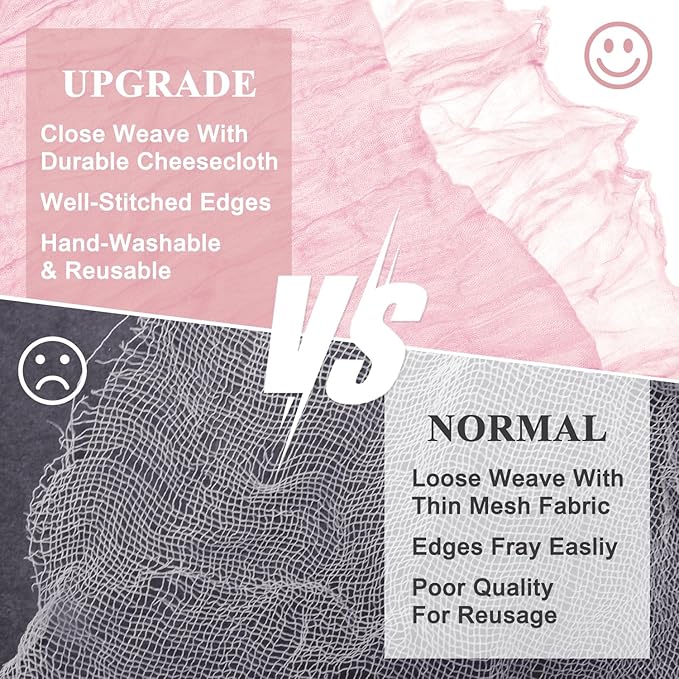 Asee'm 2pcs Cheesecloth Table Runner 120 Inches Blushing Pink Boho Gauze Cheese Cloth Runner 10FT Rustic Sheer Fall Table Runners for Thanksgiving Wedding Baby Shower Holiday Party Decoration
