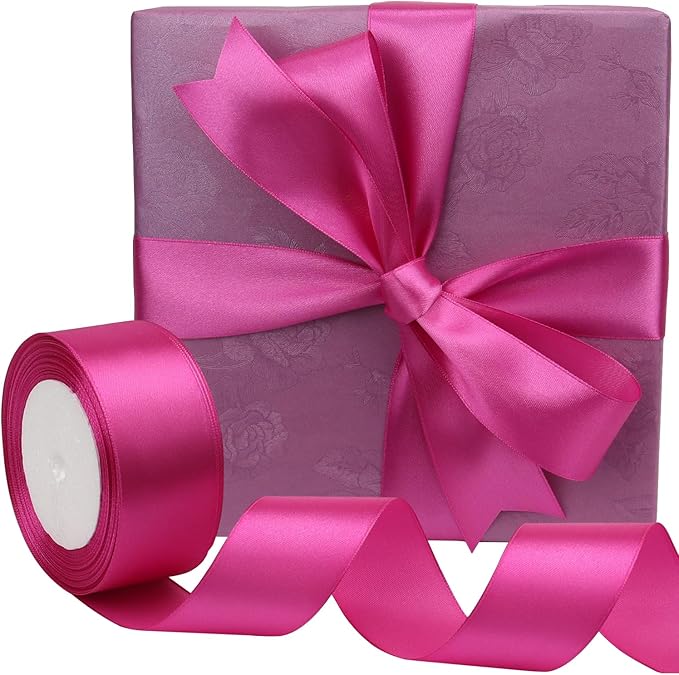 Hot Pink Solid Satin Ribbon 1-1/2 Inch 25 Yards Solid Polyester Fabric Ribbon for Gift Wrapping Wedding Christmas Baby Shower Birthday Party Decoration Handmade Immortal Flower Craft