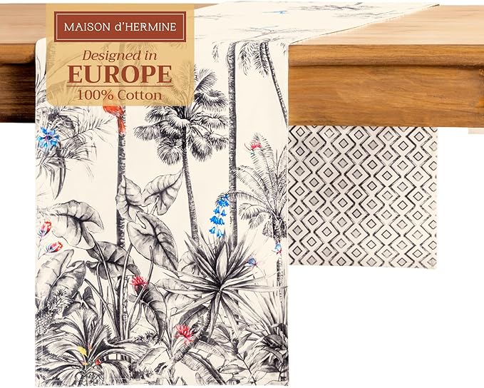 Maison d' Hermine Table Runner 100% Cotton Double Layer Table Runners 108 inches Long for Thanksgiving Christmas Decorations Home Kitchen Dining Party Wedding (Amazonia, 14.5" x 108")