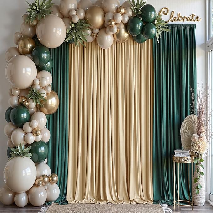 50×14 ft Wrinkle Free Beige Backdrop Curtain for Weddings Parties, 10 Panels 14ft Silky Polyester Wedding Drapes Backdrop Photo Back Drop Cloth for Birthday Baby Shower Photography Backgrounds