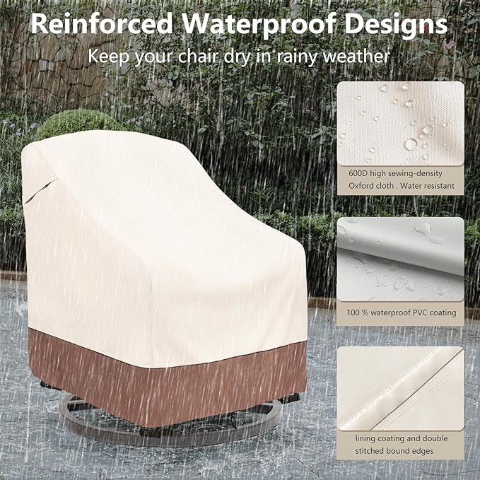 Outdoor Swivel Chair Cover 2 Pack,Outdoor Furniture Patio Chair Covers Waterproof Clearance,(33"W x 35"D x 38.5"H) Outdoor Lawn Patio Furniture Covers,Beige & Brown