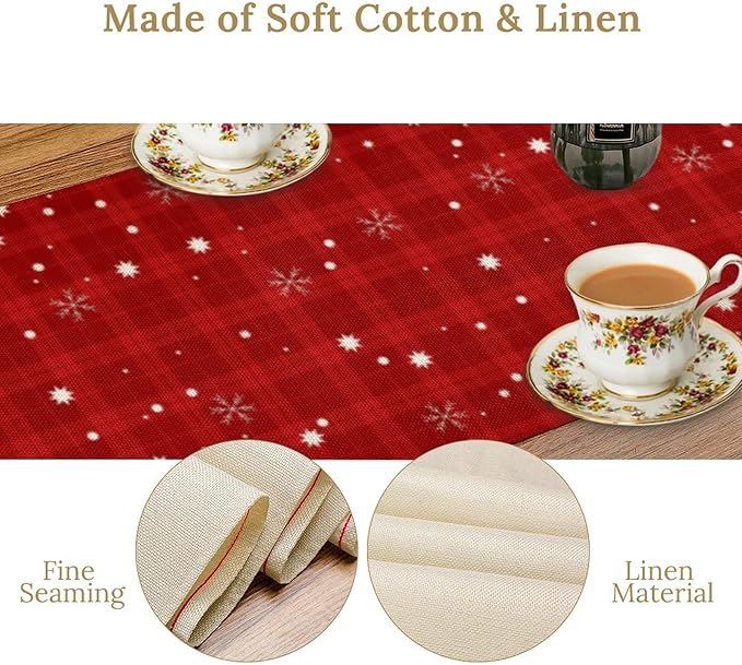 Christmas Table Runner,Christmas Snowman Snowflakes Winter Seasonal Table Cloth Kitchen Dining Table Decoration for Home Party Decor 13x70 Inch