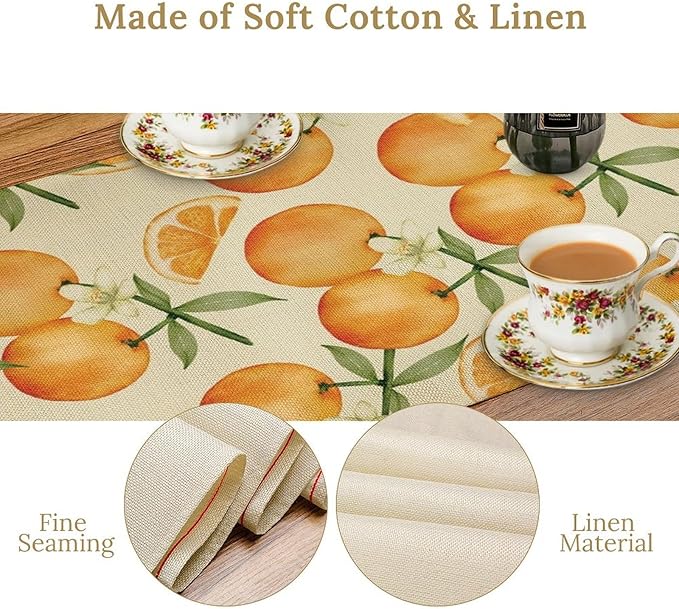 Spring Summer Orange Citrus Table Runner Watercolor Sweet Fruit Botanical Print Dinner Runner for Farmhouse Baby Shower Party Holiday Home Kitchen Dining Table Decor 13x36