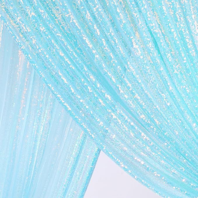 Blue Iridescent Sequin Backdrop 8ft x 8ft Glitter Photo Booth Black Backdrop Curtains