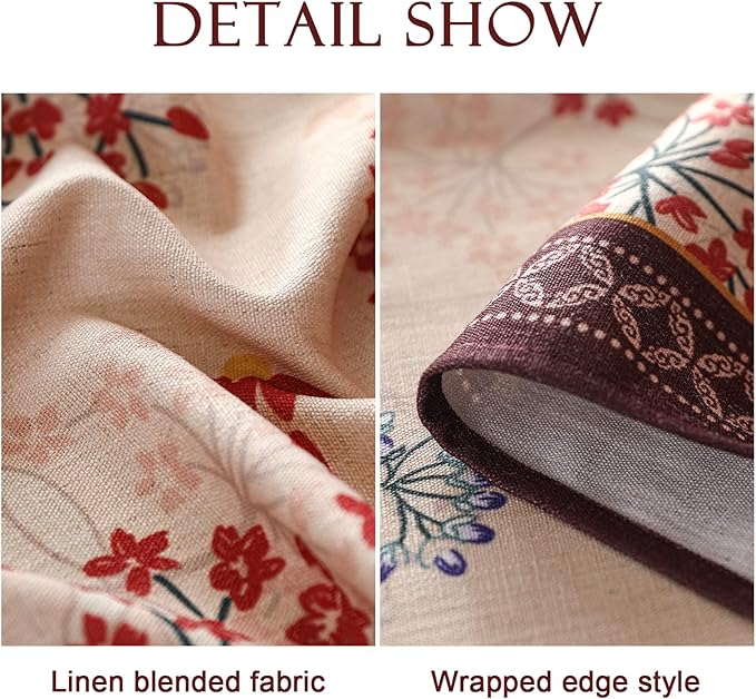 patdrea Designer French Linen Long Rectangle Tablecloth for Rectangle Table,Vintage Red Floral Tablecloths,Table Cover for Kitchen Dining,Tea Party,Christmas,Thanksgiving,Holiday,63"x102"-Newmari