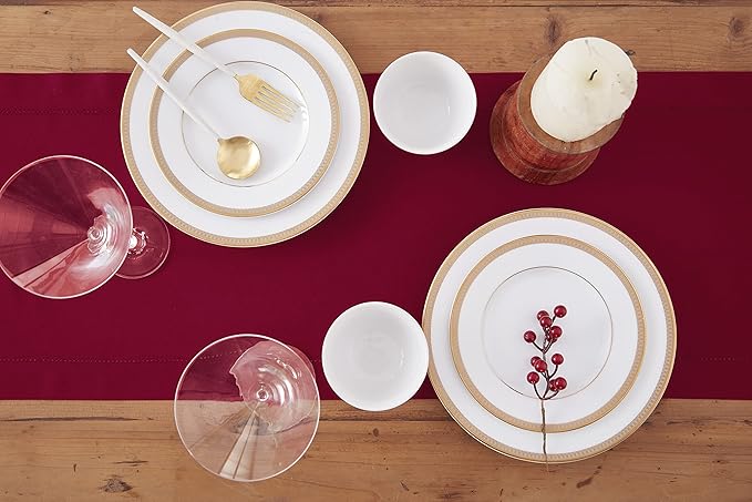 Solino Home Red Table Runner 36 Inches - Cotton Linen Hemstitch Coffee Table Runner 14 x 36 Inch Ideal for Dresser Tables - Fall, Autumn, Halloween, Christmas, Holiday