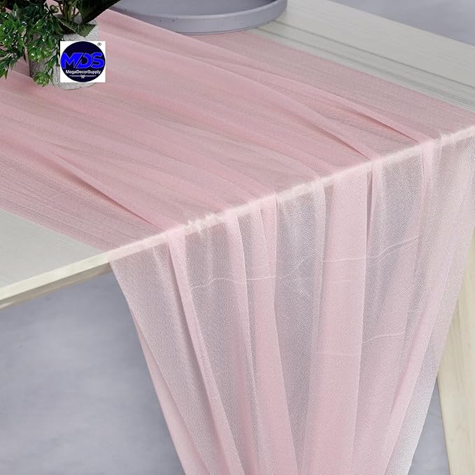 MDS 5 Pack 10ft Chiffon Table Runner 29 x 120 Inches Sheer Wedding Runner Romantic Rustic Table Runner for Wedding Decorations, Birthday Parties, Bridal Shower Party Arch Decor - Blush Pink