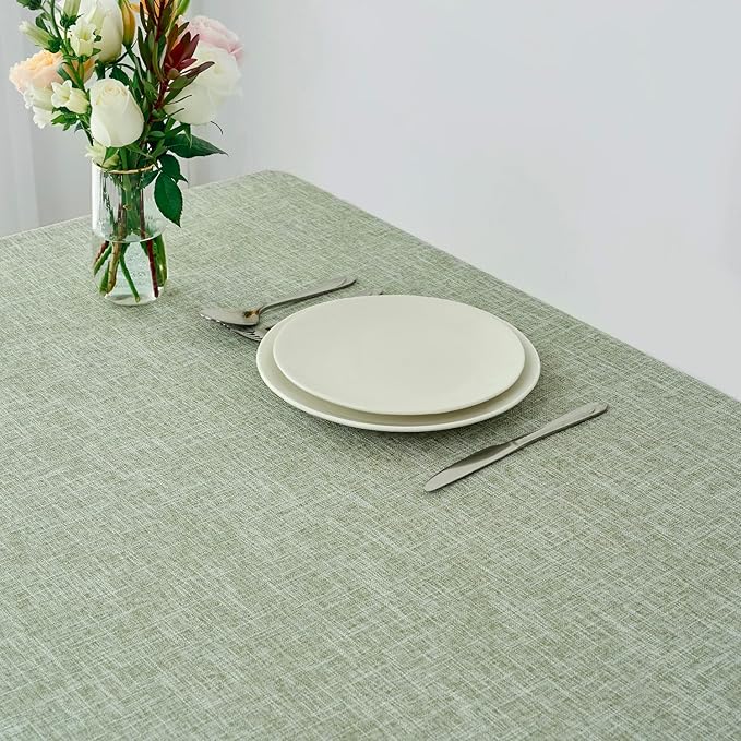 maxmill Flaxy Faux Linen Tablecloth with 2-Tone Slubby Yarn Textured Weaves Wrinkle Resistant Anti-Shrink Soft Table Cloth for Kitchen Dining Restaurant Tabletop Rectangle 60 x 120 Inch Sage