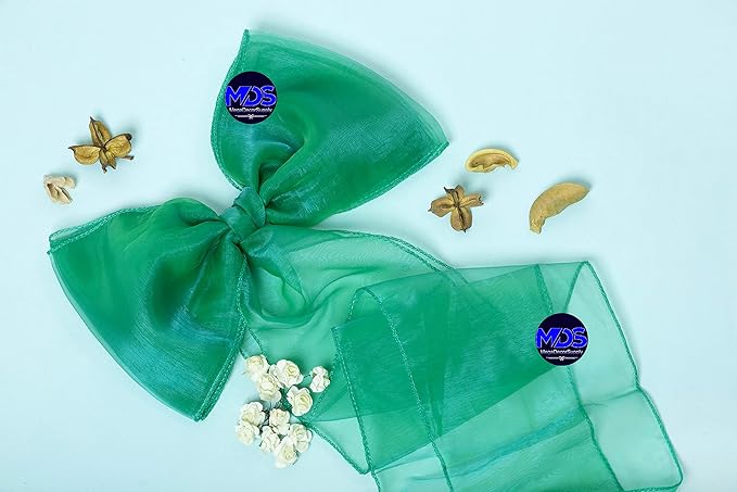 MDS Pack of 25 PCS Organza Chair Sashes Wider Dining Chair Bows Ribbon Tie Back for Wedding Party Birthday Bridal Shower Reception Event Banquet Home Chair Cover Decoration - Green