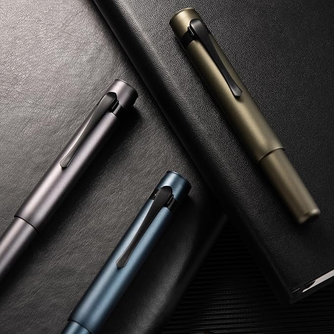 Hongdian M2 Black Forest Mini Fountain Pen, Long Blade Nib & Sleek Shape Aluminium Short Pocket Travel Pen (Midnight Blue)