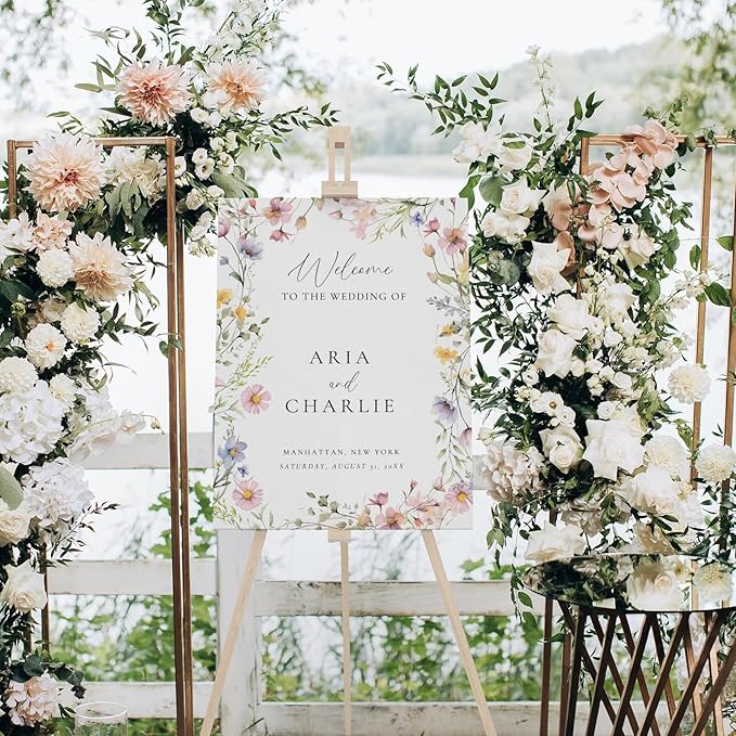 Welcome Wedding Sign Personalized, Elegant Wildflower Wedding Sign Decorations Signage 12" X 18" (Small), 27" (Medium), 36" (Large), Plastic, Modern, Pole Mount, Weather