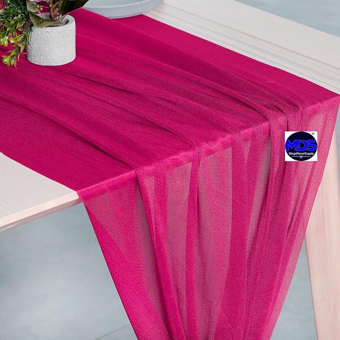MDS Halloween Chiffon Table Runner - 5 Pack, 29 x 120 Inches, 10ft Each - Sheer Spooky Table Runners for Haunted House Parties, Trick-or-Treat Tables, Witchy Décor, Wedding & Events - Hot Pink