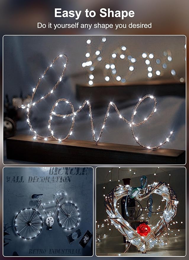 66Ft 200 LED Outdoor String Lights, Pure White Fairy Lights Battery Operated with Remote, Waterproof Twinkle Lights for Bedroom Dorm Patio Tapestry Backyard Garden Party Indoor Christmas Decoration